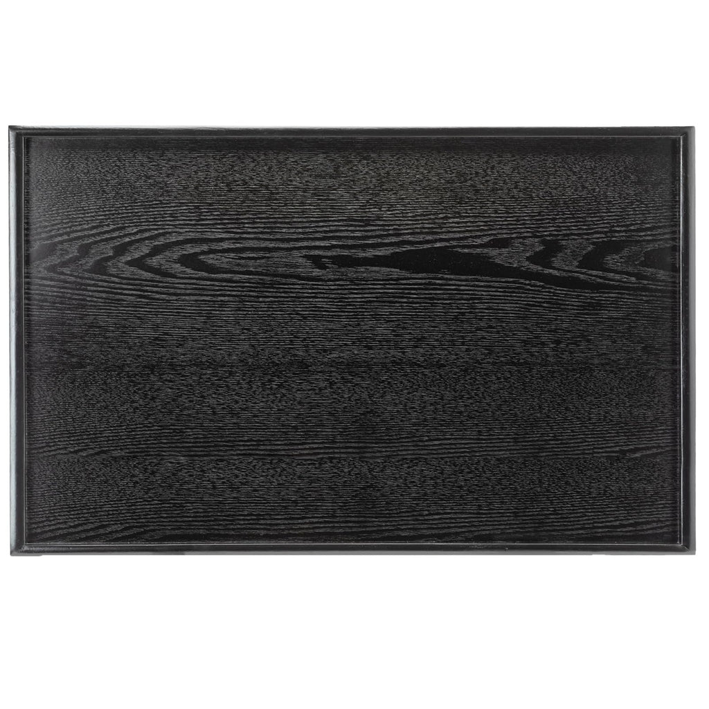 28 x 18 Inches Extra Large Solid Wood Serving Tray for Tea Coffee Table Snack Food Meals Serving Plate Kitchen Party Bar Breakfast Server with Raised Edges Black Wooden Decorative Ottoman Tray