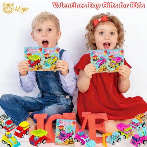 Easter Basket Stuffers for Kids School - 27PCS Valentine Gifts with Pull Back Cars Truck Vehicles Set for Boys Girls, Construction Toy for Class Party Favors, Potty Training Reward for Kid Classroom