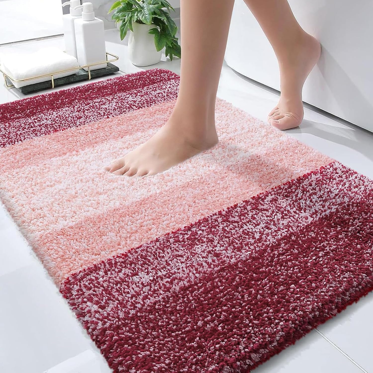 OLANLY Bathroom Rugs - Extra Soft Microfiber Mat | Quick Dry & Machine Washable, 36x24, Red