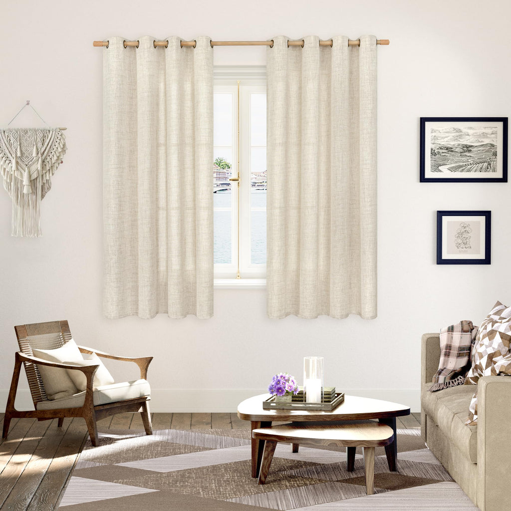 YoungsTex Rustic Linen Curtains 63 Inch Length 2 Panels for Living Room Window - Light Filtering Drapes with Bronze Grommet Thick Textured for Country Bedroom, 52 x 63 Inch
