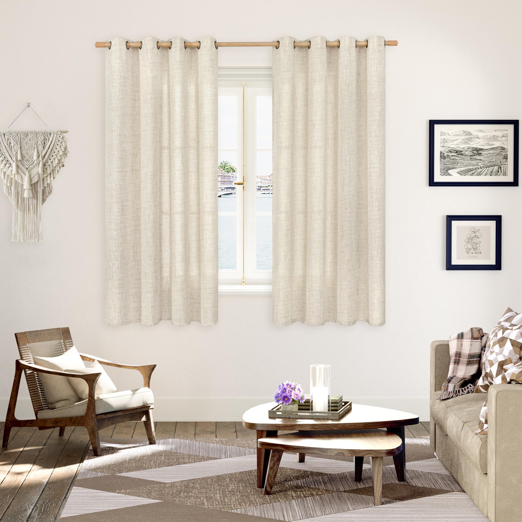 YoungsTex Rustic Linen Curtains 63 Inch Length 2 Panels for Living Room Window - Light Filtering Drapes with Bronze Grommet Thick Textured for Country Bedroom, 52 x 63 Inch