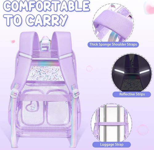 Fimibuke Clear Backpack - Heavy Duty PVC Transparent Design | 3-Piece Set with Lunch Box & Pencil Case