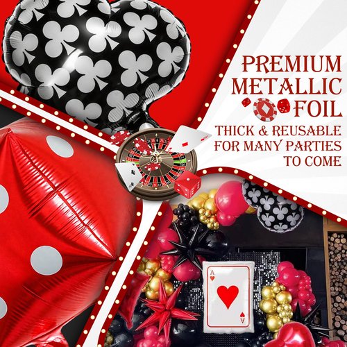 16 Pcs Casino Balloon Set, Jumbo Dice Balloon, Poker Card Balloons Heart, Diamond, Spade, Club, Dollar Sign Ballons, Game Night Ballons for Texas Poker Parties Decor, Las Vegas Themed Party Supplies