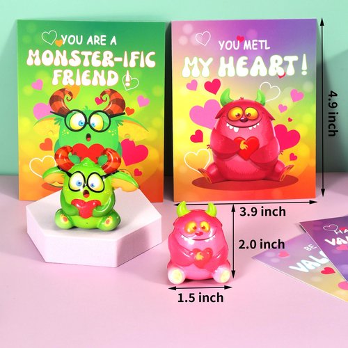 24Pcs Monster Valentines Day Gifts for Kids with Cards, Squishy Toys for Galentines School Gift Exchange, Classroom Prizes, Bag Fillers, Party Favors