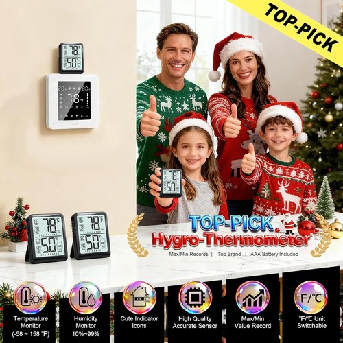 Antonki Digital Room Thermometer | Indoor Hygrometer with Max/Min Record - Battery Included, Compact Size