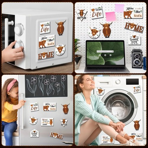 Farmhouse Highland Cow Refrigerator Magnets - Thrist 8PCS Farm Animal Refrigerator Magnets for Fridge Farm Themed Highland Cow Refrigerator Magnet for Home Kitchen Office Decor