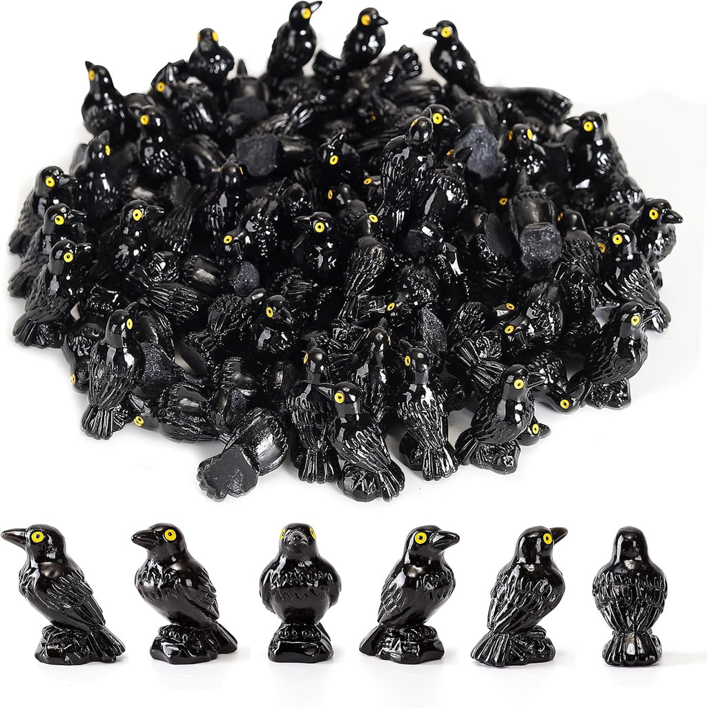 Skiennix Mini Resin Crows - 50 Pcs Realistic Black Raven Figurines for Halloween Decor & Crafts