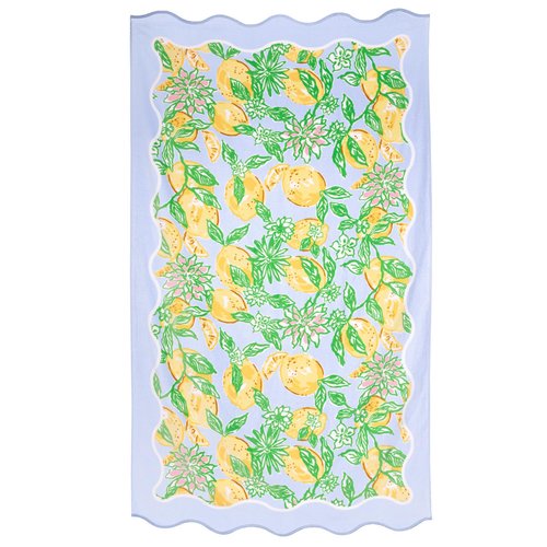 Lilly Pulitzer Oversized Pool/Beach Towel, 40 x 72, Large Cotton Towel with Scalloped Edges for Adults, Yellow/Green Lemon Print, Make Lemonade