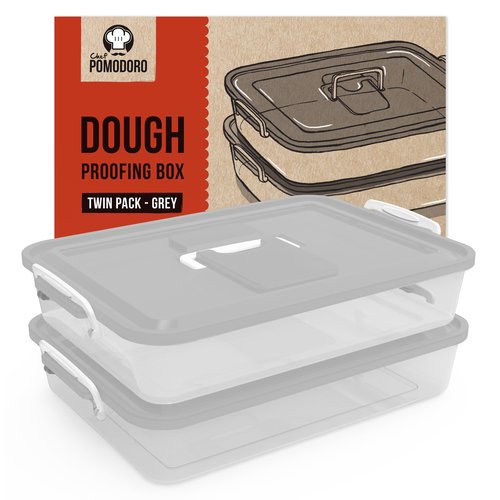 Chef Pomodoro Pizza Dough Proofing Box, 14 x 11-Inch, Preparation Container with Lid, Fits 4-6 Proofing Balls, Household Pizza and Bread Dough Tray With Convenient Carry Handle (Grey, 2-Pack)