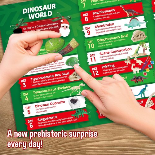 Dinosaur World Advent Calendar - 24 Days of Prehistoric Surprises with Dino Figurines & Fossil Dig | Perfect Christmas Gift for Kids