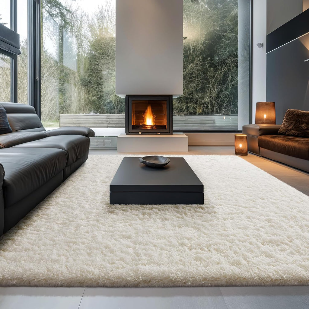 Ophanie Area Rugs - Large Ivory Shag Carpet for Living Room | Soft 9x12 Nursery Rug for Kids' Rooms