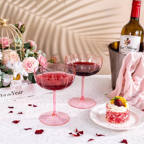 Ciaell 12PCS Plastic Martini Glasses - 10 Oz Pink Elegant Disposable Cocktail Glasses for Champagne Wine Wedding Party Anniversary Bar & Mother's Day