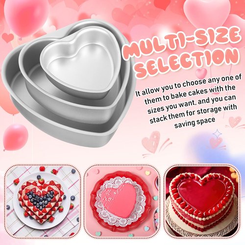 Mifoci 3 Pieces Heart Shaped Cake Pans Aluminum Cake Pans Heart Baking Mold for DIY for Kitchen Wedding Party(Silver,4，6，8 Inch)