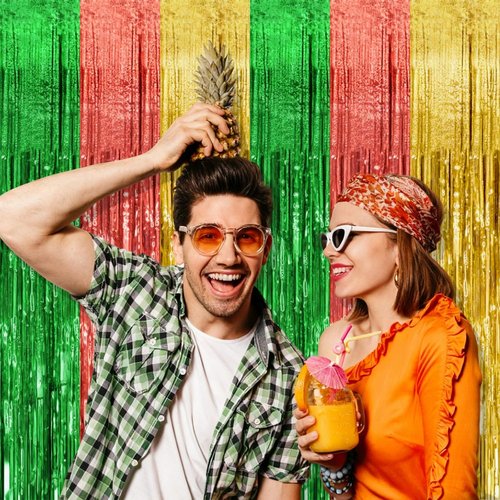 Hawaii Backdrop Party Decorations - 2 Pack Tinsel Curtain for Vibrant Summer Events | Photo Booth Decor