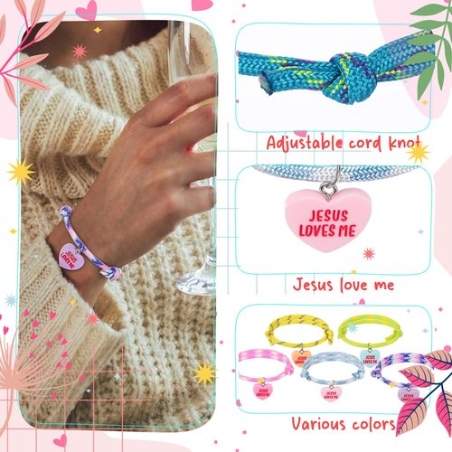 Landical 24 Pcs Jesus Loves Me Bracelet Gifts Christian Easter Party Favors Handmade Adjustable Bracelets for Women Girls Mother