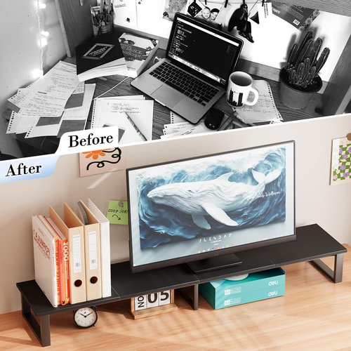 aboxoo 45" TV Riser for 32-60 inch TV, TV Riser Stand Shelf, Tabletop TV Stand Riser, Computer Monitor Table for Home Living Room, Study Office (Black)