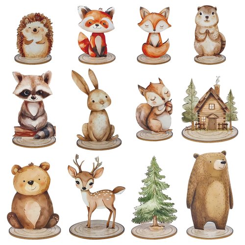 12 Pack Woodland Animals Baby Shower Decorations, Kid Forest Happy Birthday Decoration Centerpieces for Tables Woodland Nursery Animal Decor Home Office Farmhouse