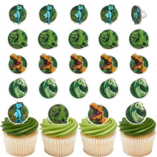 DecoPac Jurassic World Cupcake Rings, 24 Dinosaur Cupcake Decorations For Birthday, Party, Celebrations- 24 Pack