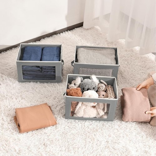 Homsorout Collapsible Storage Bins - 4 Pack Fabric Closet Organizers with Lids | Grey Baskets for Home & Dorm