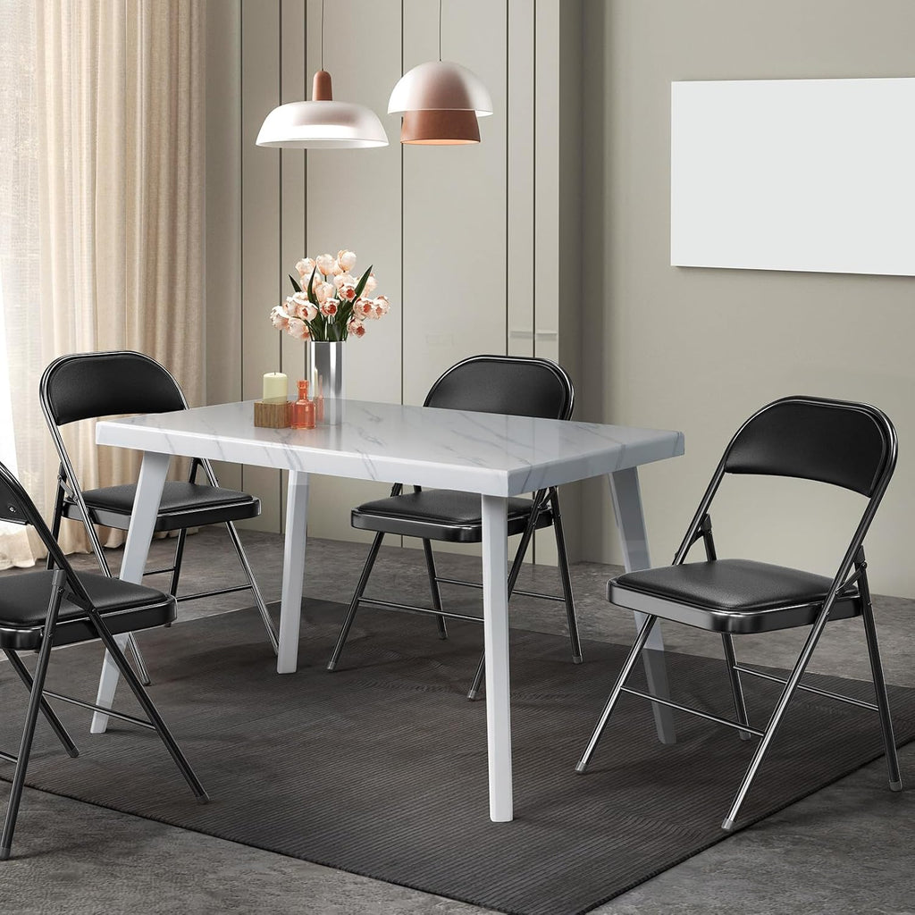 VINGLI Folding Chairs - 6 Pack with Padded Seats & Metal Frame - 350 lbs Capacity, Black
