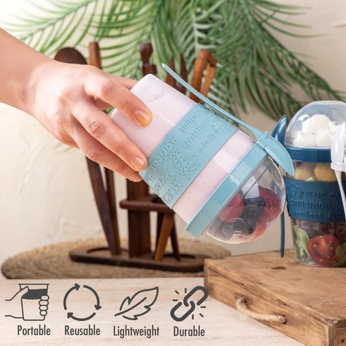 Hakan 4 Pack Overnight Oats Containers with Lids & Spoons - 20 oz Reusable Yogurt Parfait Cups with Topping Dome - BPA-Free Plastic Cereal & Fruit Cups To Go - Large Breakfast Jars for Work & School