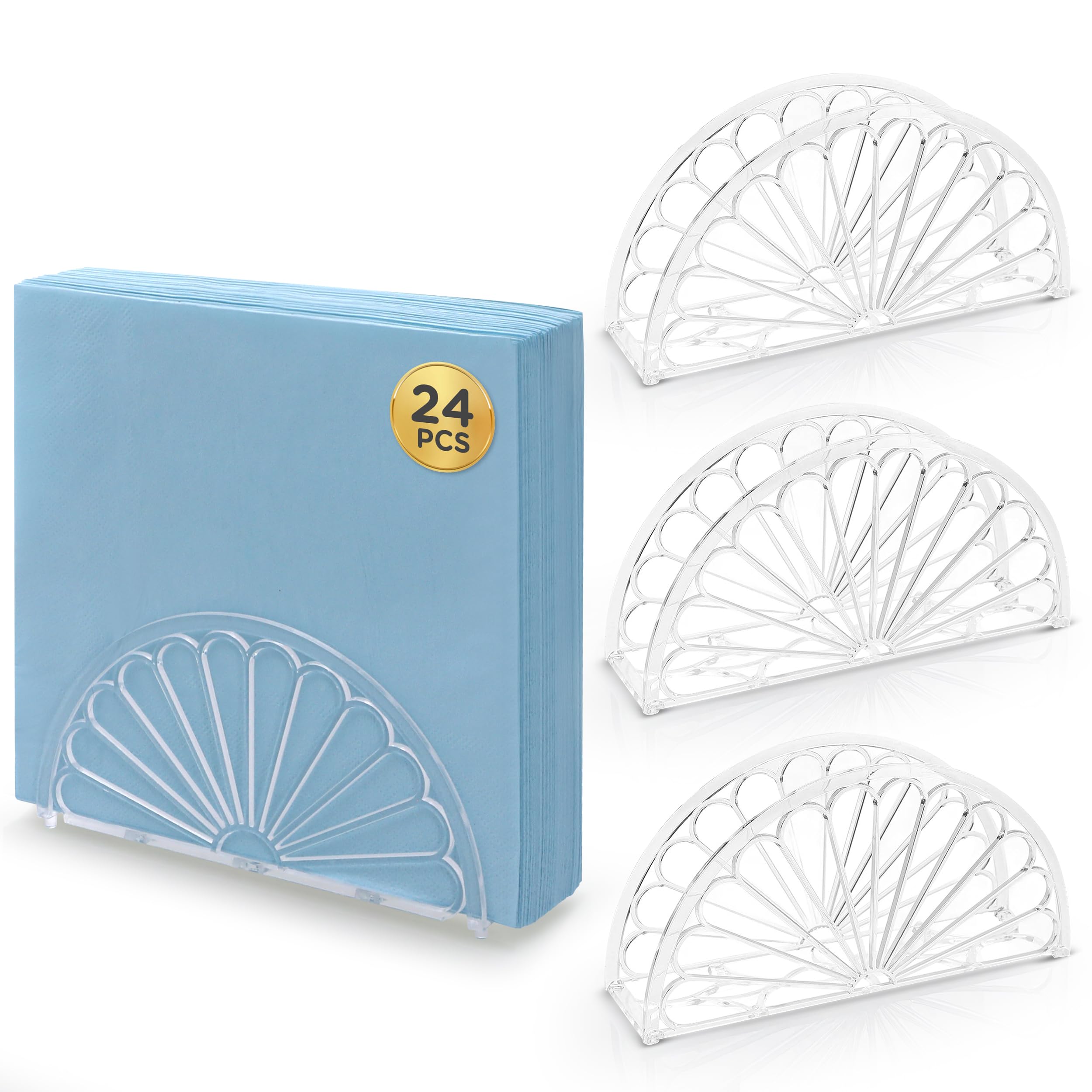 5.75 Inch Clear Plastic Napkin Holder - 24 Pieces (Fan Design)
