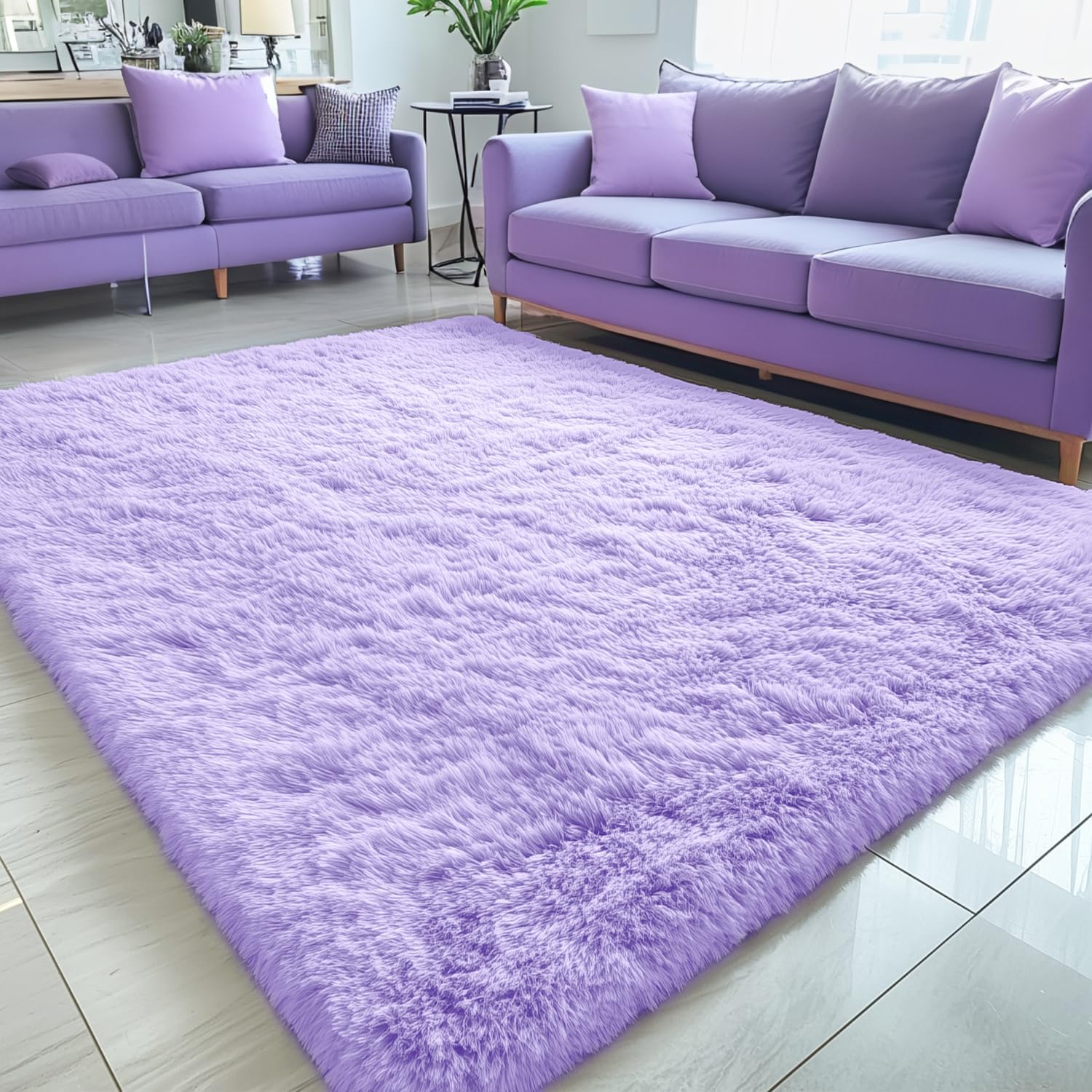 OLANLY Large 5x7 Machine Washable Area Rug - Soft Fluffy Shaggy Carpet for Living Room & Bedroom | Light Purple