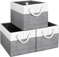 Fab Totes Storage Bins - 3-Pack Foldable Organizing Baskets for Toys, Books & Closets | Large White & Grey