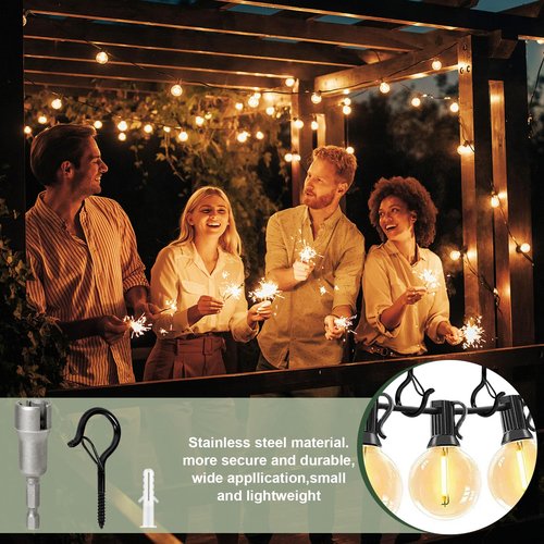 InPoTo 12PCS Q Hanger Hooks with Safety Buckle, Windproof Screw Hooks, Outdoor String Lights, Plants, Christmas Lights, Patio Lights Use, 2.2 Inches, Black with 1 Wing Nut Driver