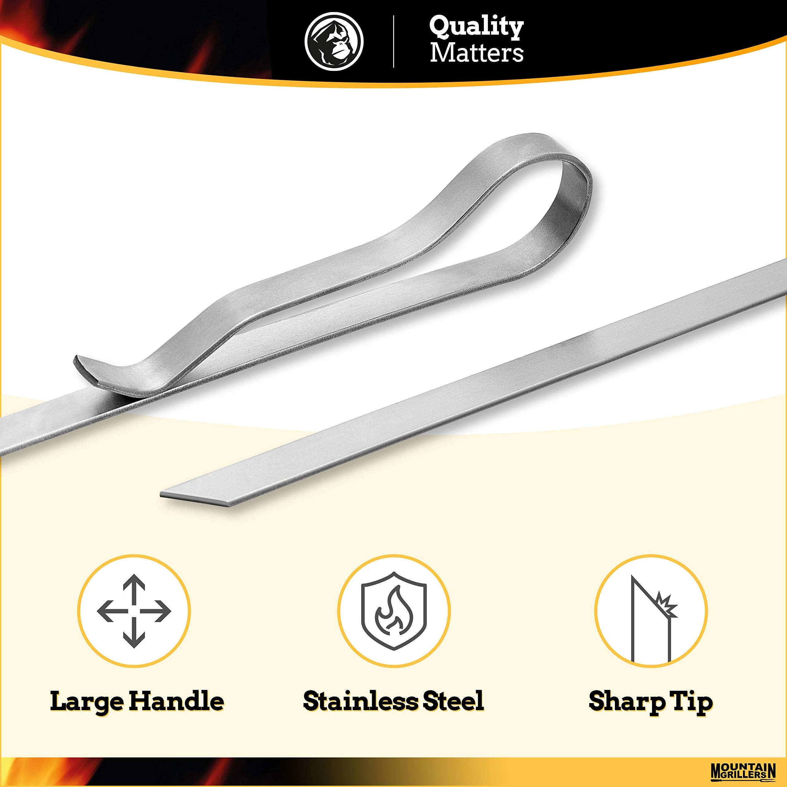BBQ Grilling Kabob Skewers - 17” Stainless Steel - Long Reusable Flat Metal - Barbecue Shish Kebab Sticks – Set of 10 w/Handy Storage Bag