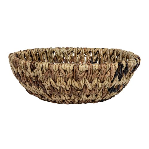 Small Woven Buri and Banana Fiber Basket Organizer Decor for Storage, Natural and Brown