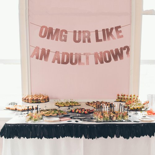 18th Birthday Decorations for Girls, Pre-Strung OMG UR LIKE AN ADULT NOW Banner - Rose Gold Glitter, Happy 21st Bday Sign Gifts for Her，21 & 18 Year Old Party Decor