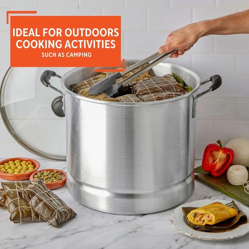 IMUSA USA Aluminum Steamer with Glass Lid 24-Quart, Silver