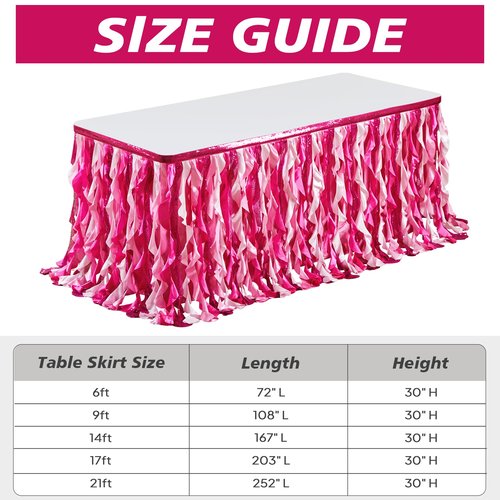 Wish Care 17ft Pink Sequin Table Skirt for Rectangle Tables Glitter Curly Willow Fuchsia Tutu Skirt Ruffle Table Cloth Desk Skirts for Princess Girls Birthday Baby Shower Party Cake Table Decorations
