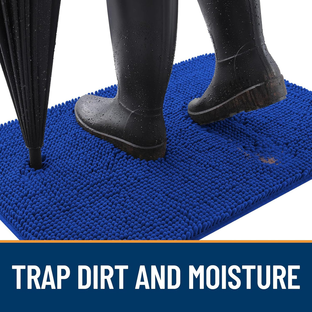 OLANLY Dog Door Mat - Absorbent Non-Slip Chenille for Muddy Paws | Quick Dry 47x17 Royal Blue Doormat