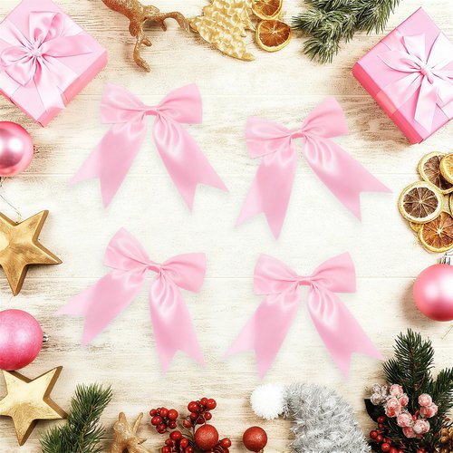 30 Pcs Pink Satin Ribbon Bows, Christmas Tree Bows Wreath Bows Tree Topper Bow for Garland Wreath Gift Wrapping Fireplace Coquette Wedding Party Decorations