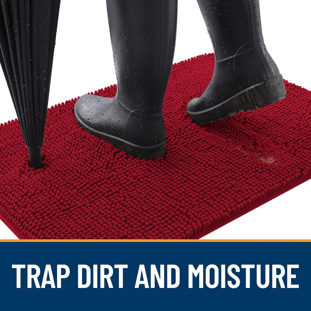 OLANLY Dog Door Mat - Absorbent Non-Slip Mud Mat for Indoor Use | Quick Dry Chenille, 50x30, Red