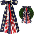 Large Patriotic Ribbon Bow - Red, White & Blue Clip-On Star Sash for 4th of July Wreaths & Decorations