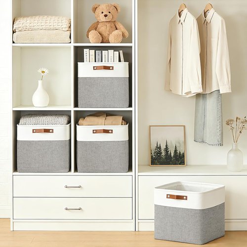 Bagnizer 13x13 Cube Storage Bins - Collapsible Fabric Boxes | 4-Pack Grey & White Organizers for Home & Office