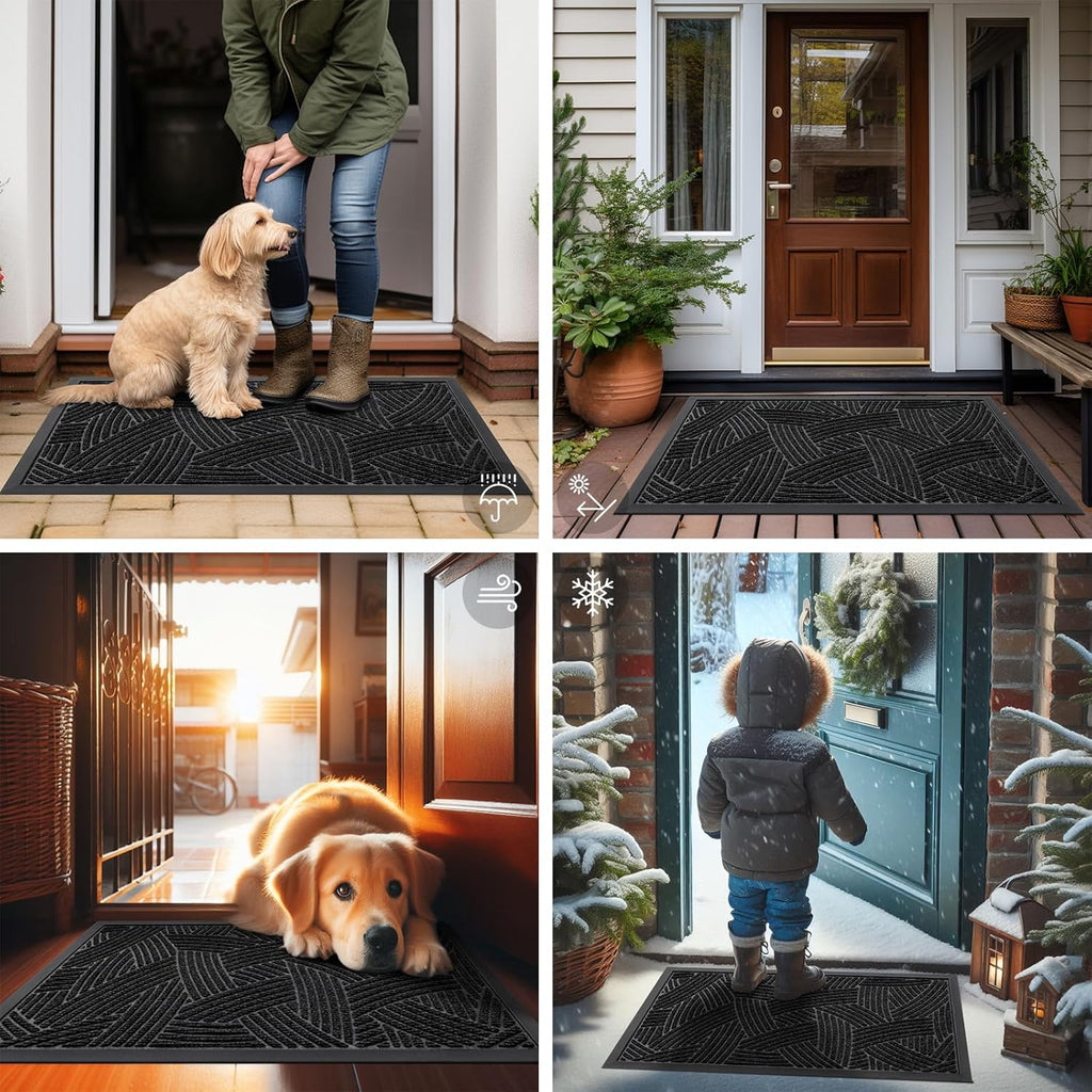 Smiry Heavy-Duty Rubber Doormat - Traps Dirt & Moisture | Easy Clean, Low Profile, 35x23 Inches, Black