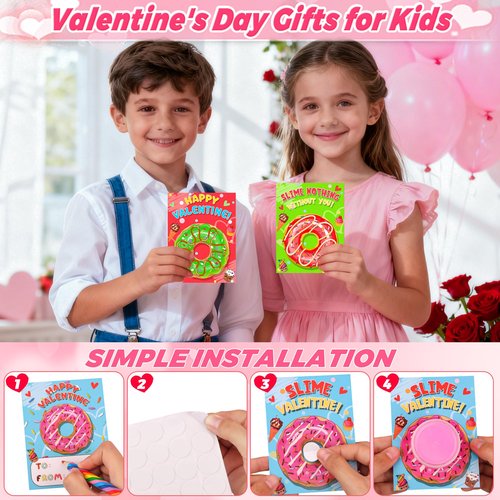 NAWITDA 28 Pack Valentines Day Gifts for Kids Classroom, Valentines Cards with Butter Slime, Classroom Exchange Gifts, Valentines School Party Favors for Boys Girls Toddlers