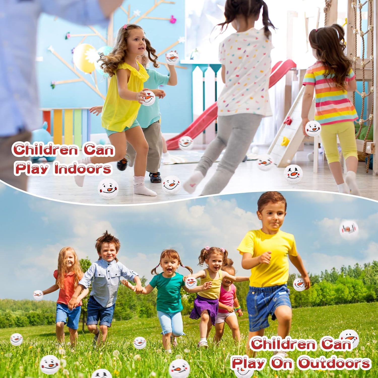 Zubebe Snowball Fun Set - 72 Cute Fake Snowmen Balls for Indoor Winter Parties | 2-Inch Classic Style