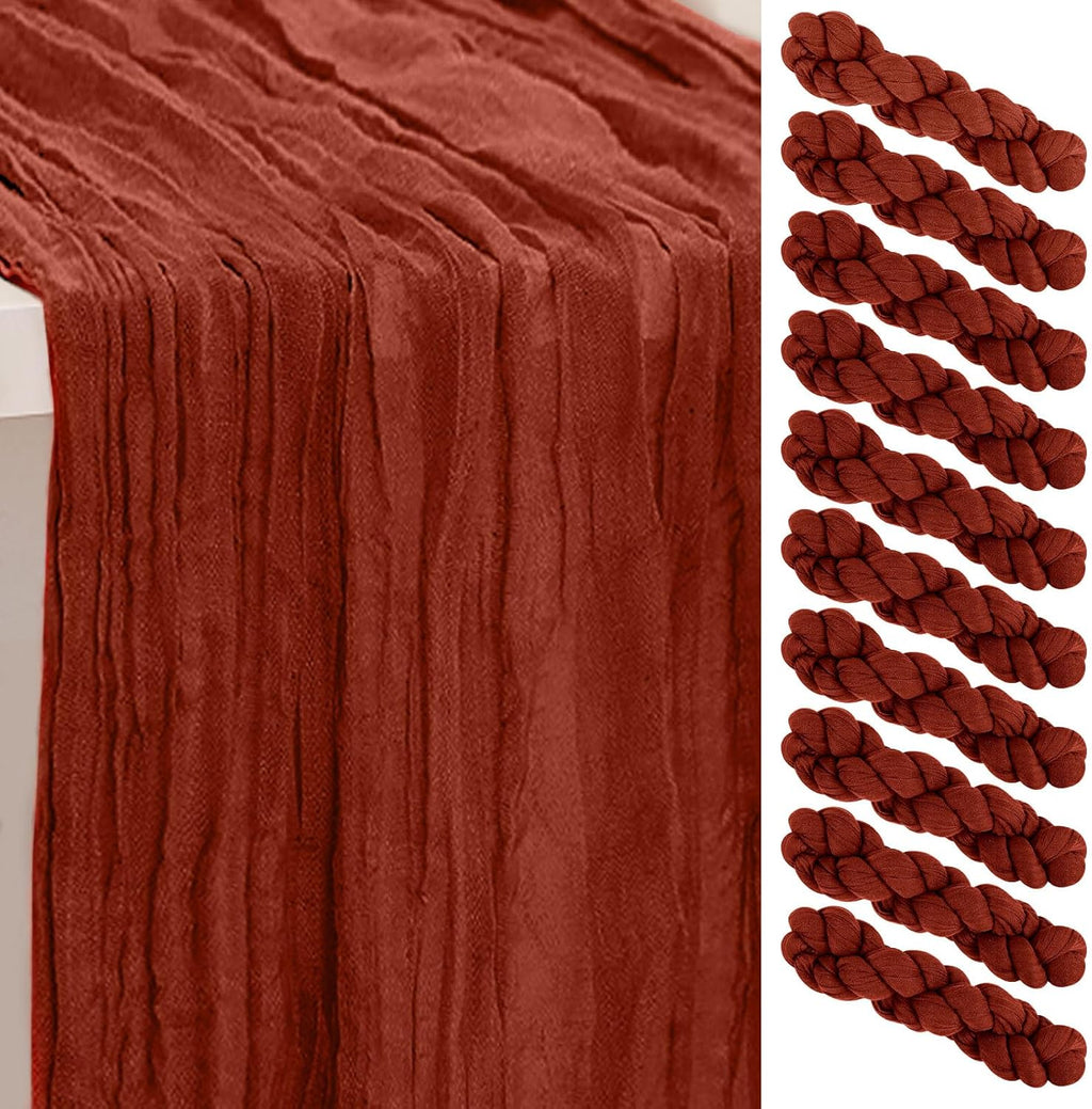 Skiennix Terracotta Cheesecloth Table Runner - 35x120 Inch Rustic Sheer Decor for Weddings & Parties