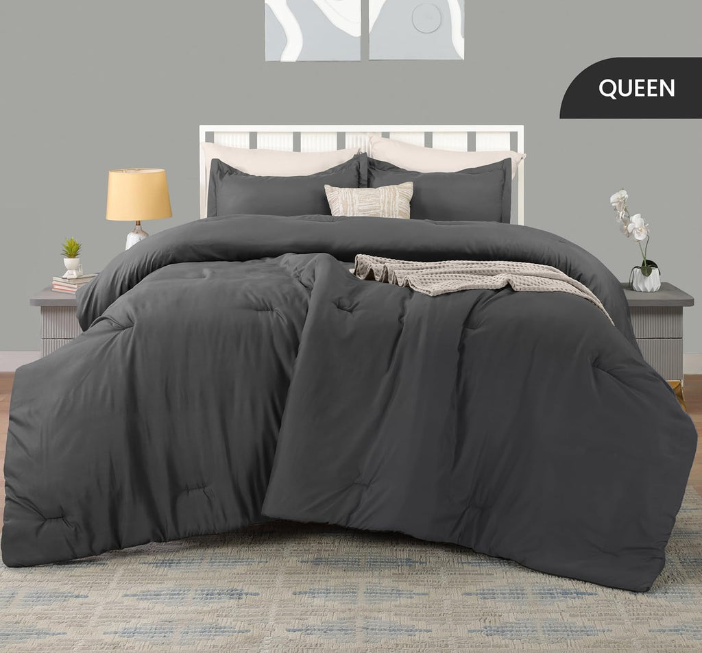 Utopia Bedding Queen Comforter Set - 3 Piece Grey Down Alternative Soft Bed Set | 88 x 88 Inches Comforter & 2 Pillow Shams