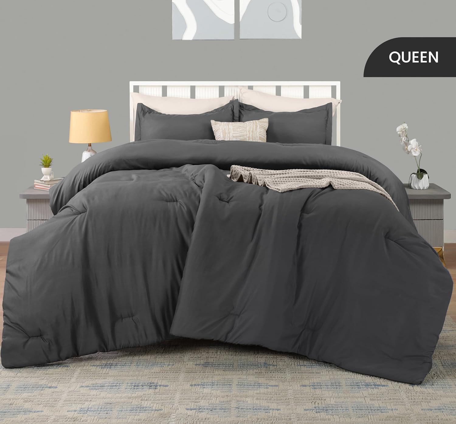 Utopia Bedding Queen Comforter Set - 3 Piece Grey Down Alternative Soft Bed Set | 88 x 88 Inches Comforter & 2 Pillow Shams