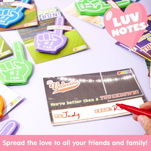 JOYIN 28 Pcs Valentines Day Foam Fingers with Cards for Kids, Valentine’s Greeting Cards, Classroom Exchange Gift for Kids, Holiday Reward Prizes and Party Favor