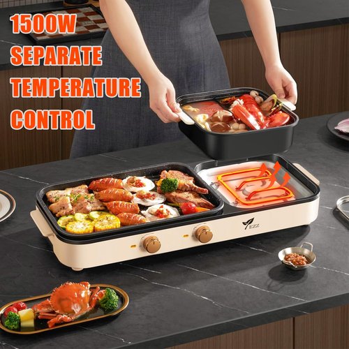 2026 Electric Hot Pot with Grill,2-10 People Indoor Hot Pot 2 in 1 Multi-function Smokeless Shabu-Shabu Hotpot Korean BBQ Grill for Simmer,Separate Dual Temperature Contral