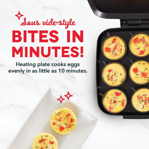 DASH Sous Vide Style Family Size Egg Bite Maker Bundle with Deluxe Silicone Egg Cups | Make 9 Egg Bites & 4-Inch Sandwiches