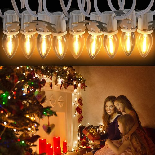 Meonum 2 Pack Accessory Cord with 24 LED Light Bulb, C7 Cord Clip Christmas Village Lights with Double Spare Fuse, Blow Mold String Decoration for Xmas Village House Pumpkin Crafts