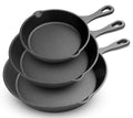 NutriChef Pre-Seasoned Cast Iron Skillets - 3 Pieces Cast Iron Cookware Set w/Drip Spout and Scraper - Compatible with Induction, Electric Stovetop, Gas, & Ceramic - NCCI76